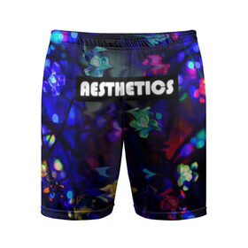 Мужские шорты спортивные с принтом AESTHETICS ,  |  | брызги красок | неоновая надпись | неоновые цветы | неоновый свет | светодиоды | цветы