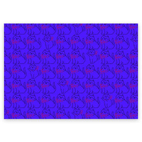 Поздравительная открытка с принтом котята, фиолетовые котята , 100% бумага | плотность бумаги 280 г/м2, матовая, на обратной стороне линовка и место для марки
 | котята котенок киса киска кот кошка бантик бантики бабочка