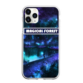 Чехол для iPhone 11 Pro Max матовый с принтом MAGICAL FOREST , Силикон |  | звездное небо | магический лес | неоновая пыль | неоновые линии | озеро ночью | отражение в озере | светлячки в лесу