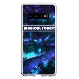 Чехол для Samsung Galaxy S10 с принтом MAGICAL FOREST , Силикон | Область печати: задняя сторона чехла, без боковых панелей | Тематика изображения на принте: звездное небо | магический лес | неоновая пыль | неоновые линии | озеро ночью | отражение в озере | светлячки в лесу