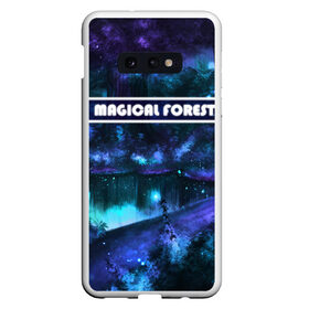 Чехол для Samsung S10E с принтом MAGICAL FOREST , Силикон | Область печати: задняя сторона чехла, без боковых панелей | звездное небо | магический лес | неоновая пыль | неоновые линии | озеро ночью | отражение в озере | светлячки в лесу