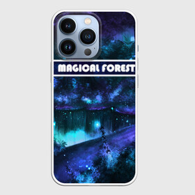 Чехол для iPhone 13 Pro с принтом MAGICAL FOREST ,  |  | звездное небо | магический лес | неоновая пыль | неоновые линии | озеро ночью | отражение в озере | светлячки в лесу