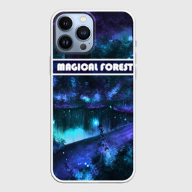 Чехол для iPhone 13 Pro Max с принтом MAGICAL FOREST ,  |  | Тематика изображения на принте: звездное небо | магический лес | неоновая пыль | неоновые линии | озеро ночью | отражение в озере | светлячки в лесу
