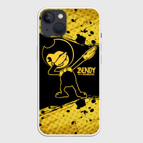 Чехол для iPhone 13 с принтом BENDY AND THE INK MACHINE. ,  |  | bendy | bendy and the ink machine | бенди | бенди и чернильная машина | большие чудеса | взлёты и падения | движущиеся картинки | последняя бобина | старая песня