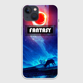 Чехол для iPhone 13 с принтом FANTASY ,  |  | горы | ледяные глыбы | неоновая луна | неоновая планета | неоновый свет | ночное небо | олень | фантастика | фентези