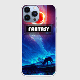 Чехол для iPhone 13 Pro Max с принтом FANTASY ,  |  | Тематика изображения на принте: горы | ледяные глыбы | неоновая луна | неоновая планета | неоновый свет | ночное небо | олень | фантастика | фентези