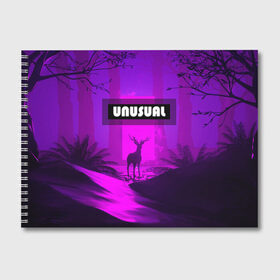 Альбом для рисования с принтом UNUSUAL , 100% бумага
 | матовая бумага, плотность 200 мг. | Тематика изображения на принте: деревья | неоновая надпись | неоновый лес | неоновый свет | ночное небо | ночной лес | олень | природа