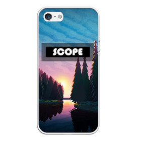 Чехол для iPhone 5/5S матовый с принтом SCOPE , Силикон | Область печати: задняя сторона чехла, без боковых панелей | вечернее небо | голубое небо | деревья | закат | лес | неоновая надпись | озеро | река