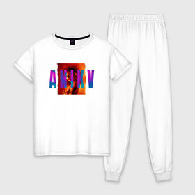Женская пижама хлопок с принтом ANIKV , 100% хлопок | брюки и футболка прямого кроя, без карманов, на брюках мягкая резинка на поясе и по низу штанин | 