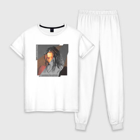Женская пижама хлопок с принтом Лундмоен - Кривые зеркала , 100% хлопок | брюки и футболка прямого кроя, без карманов, на брюках мягкая резинка на поясе и по низу штанин | 