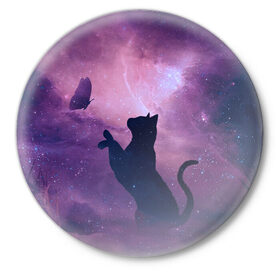 Значок с принтом Star Cat ,  металл | круглая форма, металлическая застежка в виде булавки | cats | star cat | арт кошка | арт кошка в космосе | кошки | кошки в космосе