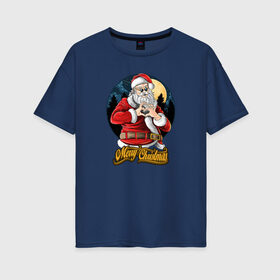 Женская футболка хлопок Oversize с принтом Merry Christmas | Santa Love , 100% хлопок | свободный крой, круглый ворот, спущенный рукав, длина до линии бедер
 | 