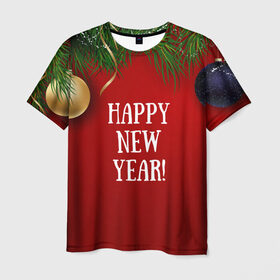 Мужская футболка 3D с принтом Happy New Year! , 100% полиэфир | прямой крой, круглый вырез горловины, длина до линии бедер | 