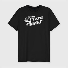 Мужская футболка хлопок Slim с принтом Pizza Planet , 92% хлопок, 8% лайкра | приталенный силуэт, круглый вырез ворота, длина до линии бедра, короткий рукав | pixar | pizza planet | toy story | vdzabma | история игрушек | пиксар