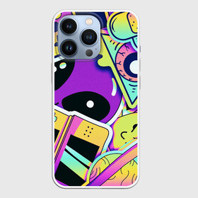 Чехол для iPhone 13 Pro с принтом Alien ,  |  | alien | art | emoticons | mushrooms | phone | planet | plaster | smartphone | smilies | stickers | ufo | арт | грибы | инопланетянин | нло | планета | пластырь | пришелец | смайлики | смайлы | смартфон | стикеры | телефон