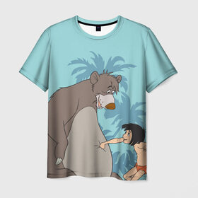 Мужская футболка 3D с принтом Baloo & Mowgli , 100% полиэфир | прямой крой, круглый вырез горловины, длина до линии бедер | akela | bagheera | baloo | disney | jungle book | kaa | mowgli | raksha | shere khan | vdgerir | акела | багира | балу | дисней | каа | маугли | шерхан