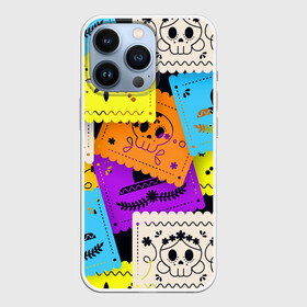 Чехол для iPhone 13 Pro с принтом Color pattern ,  |  | Тематика изображения на принте: flower | hat | hipster | skull | узор | хипстер | цветок | череп | шляпа