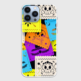 Чехол для iPhone 13 Pro Max с принтом Color pattern ,  |  | Тематика изображения на принте: flower | hat | hipster | skull | узор | хипстер | цветок | череп | шляпа