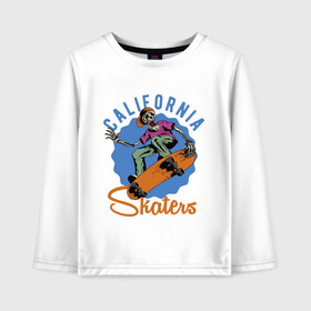 Детский лонгслив хлопок с принтом California skaters , 100% хлопок | круглый вырез горловины, полуприлегающий силуэт, длина до линии бедер | california | skateboard | skeleton | skull | калифорния | скейтборд | скелет | череп