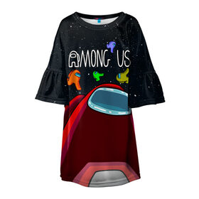 Детское платье 3D с принтом AMONG US , 100% полиэстер | прямой силуэт, чуть расширенный к низу. Круглая горловина, на рукавах — воланы | among us | амонг ас | игра | космический | космический корабль | космонавт | космос | мем | среди нас | экшен