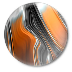 Значок с принтом абстрация ,  металл | круглая форма, металлическая застежка в виде булавки | абстракция | белое | волны | оранжевое | полосы | серое | узор | черное