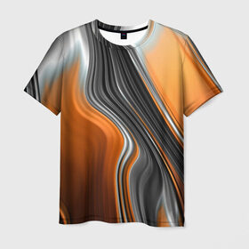 Мужская футболка 3D с принтом абстрация , 100% полиэфир | прямой крой, круглый вырез горловины, длина до линии бедер | абстракция | белое | волны | оранжевое | полосы | серое | узор | черное