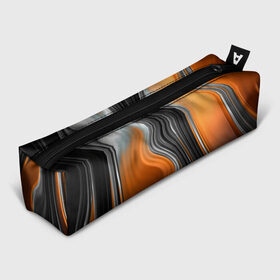 Пенал 3D с принтом абстрация , 100% полиэстер | плотная ткань, застежка на молнии | абстракция | белое | волны | оранжевое | полосы | серое | узор | черное