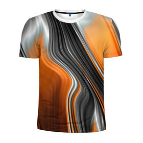 Мужская футболка 3D спортивная с принтом абстрация , 100% полиэстер с улучшенными характеристиками | приталенный силуэт, круглая горловина, широкие плечи, сужается к линии бедра | абстракция | белое | волны | оранжевое | полосы | серое | узор | черное