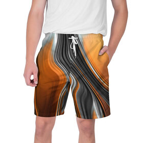 Мужские шорты 3D с принтом абстрация ,  полиэстер 100% | прямой крой, два кармана без застежек по бокам. Мягкая трикотажная резинка на поясе, внутри которой широкие завязки. Длина чуть выше колен | абстракция | белое | волны | оранжевое | полосы | серое | узор | черное