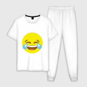 Мужская пижама хлопок с принтом Эмоджи смех , 100% хлопок | брюки и футболка прямого кроя, без карманов, на брюках мягкая резинка на поясе и по низу штанин
 | cursed | emoji | ржака | смайл | смех | эмодзи