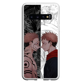 Чехол для Samsung Galaxy S10 с принтом Jujutsu Kaisen Сукуна х Юдзи , Силикон | Область печати: задняя сторона чехла, без боковых панелей | anime | black | cursed spirit | demon | evil | good | itadori yuji | magic battle | shaman | sukuna | white | ying yang | аниме | белое | годжо сатору | демон | добро | зло | инь ян | итадори юдзи | кугисаки | магическая битва | проклятый дух | рёмен суку