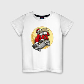Детская футболка хлопок с принтом Санта Скейтер , 100% хлопок | круглый вырез горловины, полуприлегающий силуэт, длина до линии бедер | 