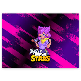 Поздравительная открытка с принтом Brawl Stars Shelly , 100% бумага | плотность бумаги 280 г/м2, матовая, на обратной стороне линовка и место для марки
 | Тематика изображения на принте: anime | brawl | brawl stars | brawlstars | brawl_stars | panny | shelly | аниме | бравл | бравлстарс | девочка | девушка | манга | шели | шелли | шэли | шэлли