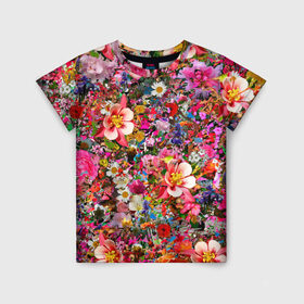 Детская футболка 3D с принтом Разные цветы , 100% гипоаллергенный полиэфир | прямой крой, круглый вырез горловины, длина до линии бедер, чуть спущенное плечо, ткань немного тянется | колокольчики | красота | пион | прикольная | природа | растения | роза | тюльпан | цветок | цветы