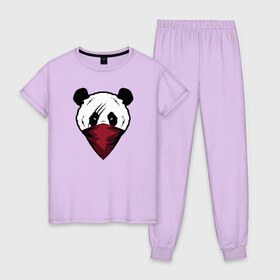 Женская пижама хлопок с принтом Панда со шрамом , 100% хлопок | брюки и футболка прямого кроя, без карманов, на брюках мягкая резинка на поясе и по низу штанин | злая панда | панда | панда бандана | панда бандит | панда в бандана | панда со шрамом | панда шрам