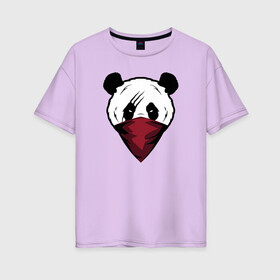 Женская футболка хлопок Oversize с принтом Панда со шрамом , 100% хлопок | свободный крой, круглый ворот, спущенный рукав, длина до линии бедер
 | злая панда | панда | панда бандана | панда бандит | панда в бандана | панда со шрамом | панда шрам