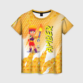 Женская футболка 3D с принтом Brawl Stars - Amber , 100% полиэфир ( синтетическое хлопкоподобное полотно) | прямой крой, круглый вырез горловины, длина до линии бедер | brawl | break dance | leon | moba | stars | supercell | surfing | игра | коллаборация | коллаж | паттерн