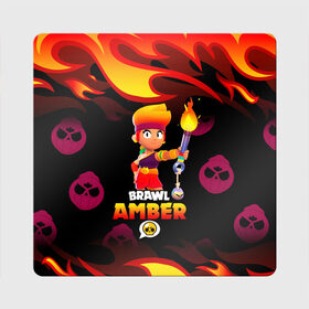 Магнит виниловый Квадрат с принтом BRAWL STARS AMBER. , полимерный материал с магнитным слоем | размер 9*9 см, закругленные углы | 8 bit | amber | brawl stars | colette | crow | gale | leon | max | mecha | mecha crow | mr.p | sally leon | shark | tara | virus 8 bit | werewolf leon | акула | амбер | берли | бравл старс | ворон | коллет | макс | оборотень