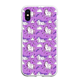 Чехол для iPhone XS Max матовый с принтом Unicorn pattern , Силикон | Область печати: задняя сторона чехла, без боковых панелей | Тематика изображения на принте: cloud | heart | hoofs | horn | mane | pattern | star | tail | unicorn | грива | единорог | звезда | копыта | облако | рог | сердце | узор | хвост