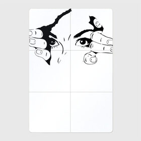 Магнитный плакат 2Х3 с принтом Глаза , Полимерный материал с магнитным слоем | 6 деталей размером 9*9 см | брови | взгляд | глаза | девушка | пальцы | руки | сквозь | смотрит