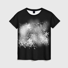 Женская футболка 3D с принтом абстракция , 100% полиэфир ( синтетическое хлопкоподобное полотно) | прямой крой, круглый вырез горловины, длина до линии бедер | абстракция | белый | линии | цветы | чёрный