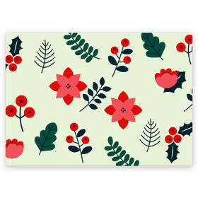 Поздравительная открытка с принтом цветы, ягоды, листья , 100% бумага | плотность бумаги 280 г/м2, матовая, на обратной стороне линовка и место для марки
 | ветки | листья | цветы | ягоды