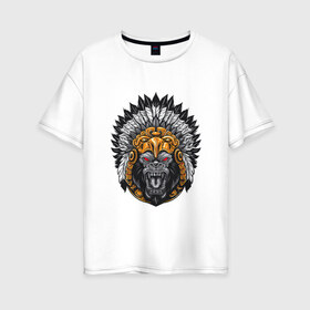 Женская футболка хлопок Oversize с принтом Шаман обезьян , 100% хлопок | свободный крой, круглый ворот, спущенный рукав, длина до линии бедер
 | арт | дикий | дикий зверь | дикое животное | зверь | индеец | индейцы | обезьяна | рисунок | шимпанзе