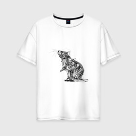 Женская футболка хлопок Oversize с принтом Водяная мышь , 100% хлопок | свободный крой, круглый ворот, спущенный рукав, длина до линии бедер
 | арт | вода | водное животное | мышь | рисунок | чернила | чернильный рисунок