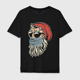Мужская футболка хлопок Oversize с принтом Санта хипстер в маске , 100% хлопок | свободный крой, круглый ворот, “спинка” длиннее передней части | 