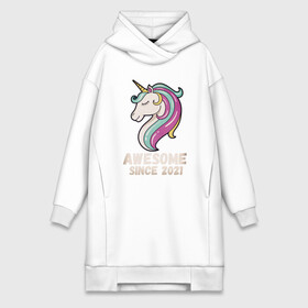 Платье-худи хлопок с принтом Единорог ,  |  | 2021 | animal | awesome | unicorn | животные | конь | лошадь | пони | радуга