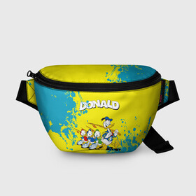 Поясная сумка 3D с принтом Donald duck (Рыбалка) , 100% полиэстер | плотная ткань, ремень с регулируемой длиной, внутри несколько карманов для мелочей, основное отделение и карман с обратной стороны сумки застегиваются на молнию | donald duck | walt disney | герой | мультфильмов | селезень | студии