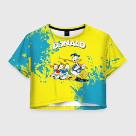 Женская футболка Crop-top 3D с принтом Donald duck (Рыбалка) , 100% полиэстер | круглая горловина, длина футболки до линии талии, рукава с отворотами | donald duck | walt disney | герой | мультфильмов | селезень | студии