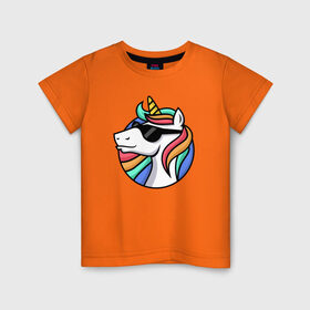 Детская футболка хлопок с принтом Стильный единорог , 100% хлопок | круглый вырез горловины, полуприлегающий силуэт, длина до линии бедер | rainbow | unicorn | единорог | очки | радуга