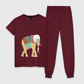 Женская пижама хлопок с принтом Слон из заплаток , 100% хлопок | брюки и футболка прямого кроя, без карманов, на брюках мягкая резинка на поясе и по низу штанин | elephant | pattern | круг | лоскуты | ромб | слон | узор